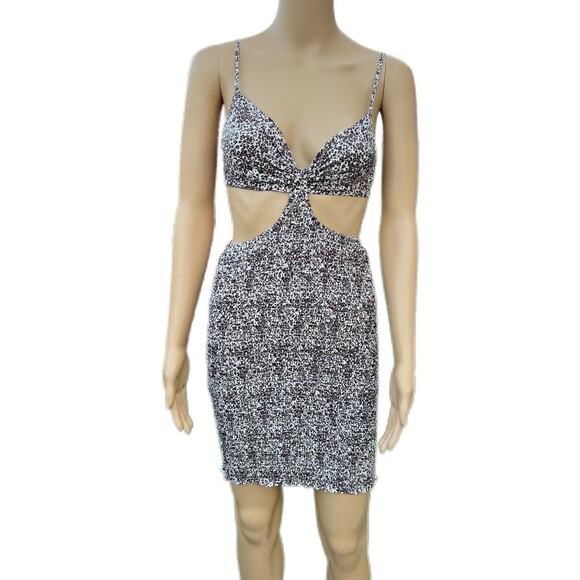 Blush BJ Brown Floral Spaghetti Strap Mini Cut-out Smocked Summer Dress Small - Picture 9 of 10